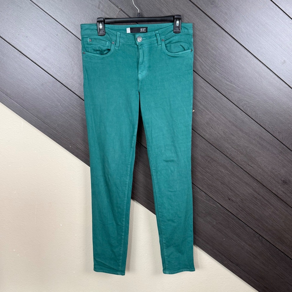 KUT From The Kloth Diana Women's Skinny Jeans Size 10 Teal Green Stretch Smooth